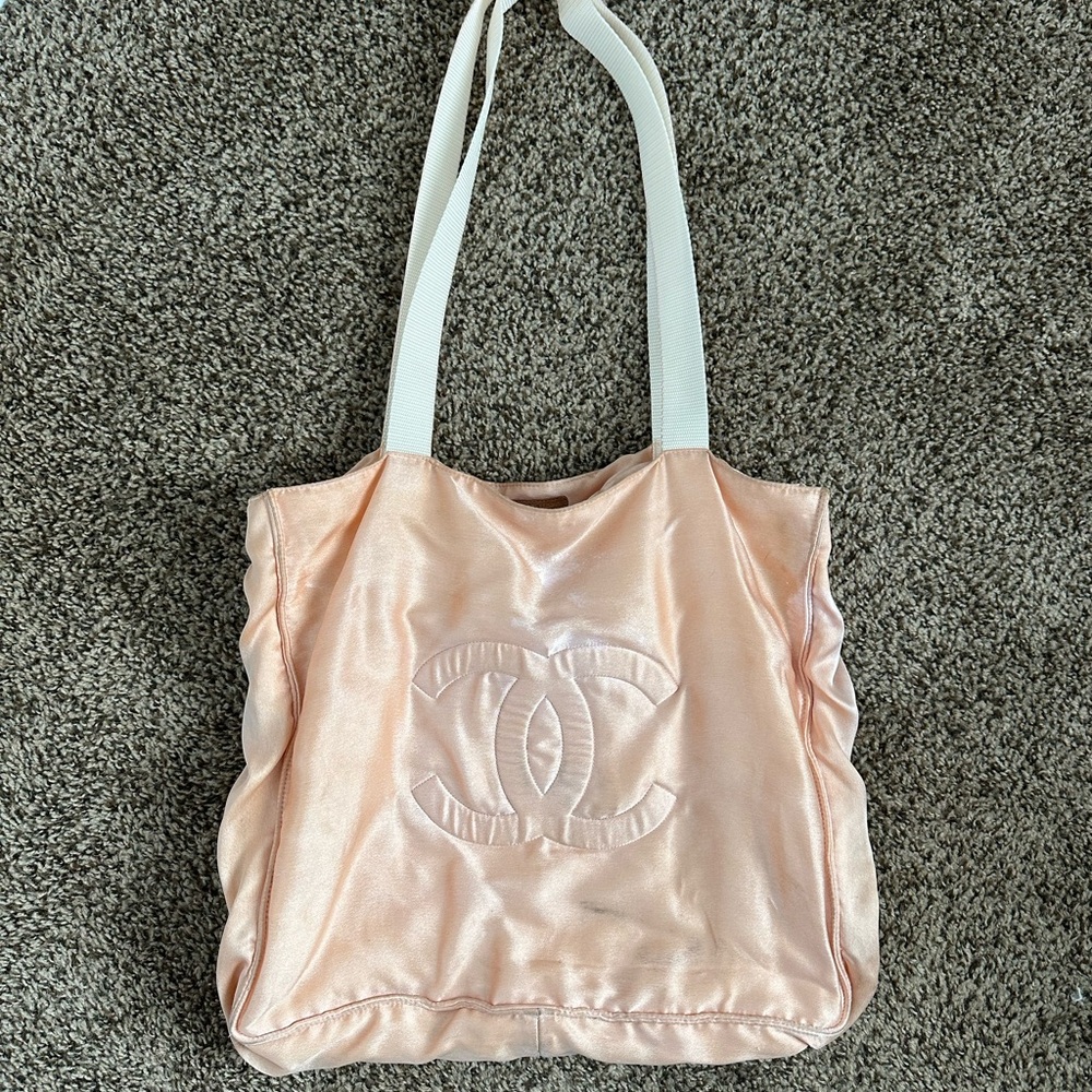 CHANEL Pink Quilted Tote Bag with Metallic Sheen